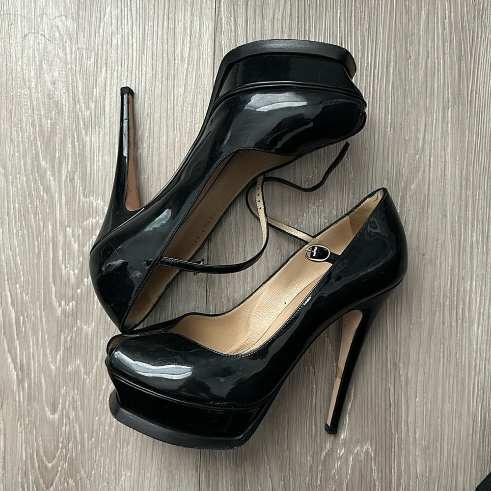 YSL Patent Leather Platform Mary Jane Peep Toe